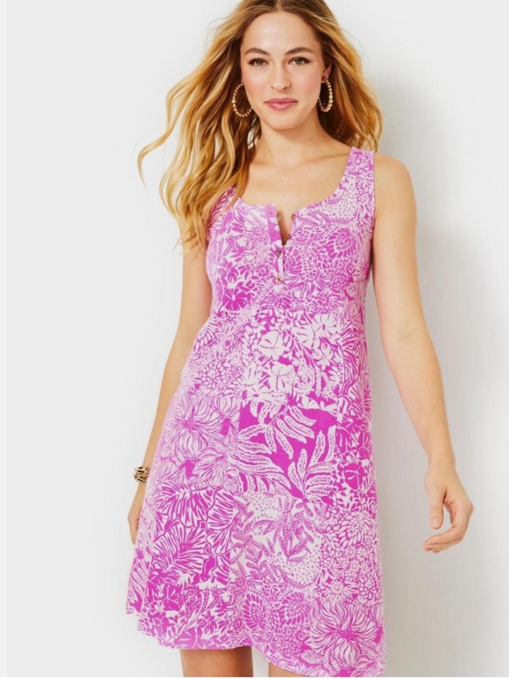 NWT Lilly Pulitzer Lela Henley Tank Dress in Wild Fuchsia Swipe Right
